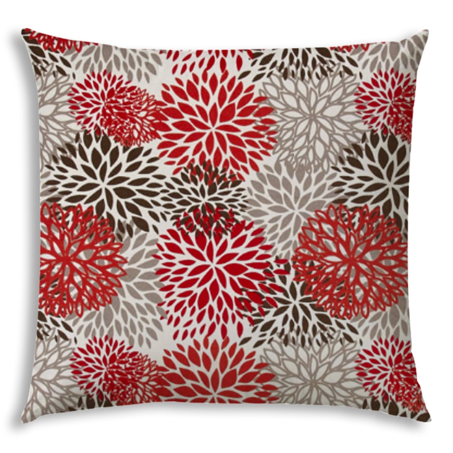 17" X 17" Red And White Blown Seam Floral Lumbar Indoor Outdoor Pillow