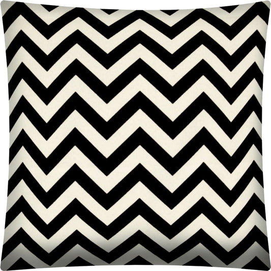 17" X 17" Black And Ivory Blown Seam Zigzag Throw Indoor Outdoor Pillow