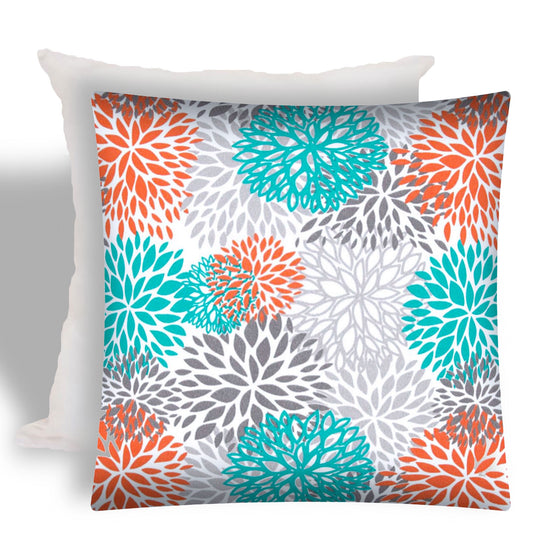 17" X 17" Orange And White Zippered Floral Throw Indoor Outdoor Pillow
