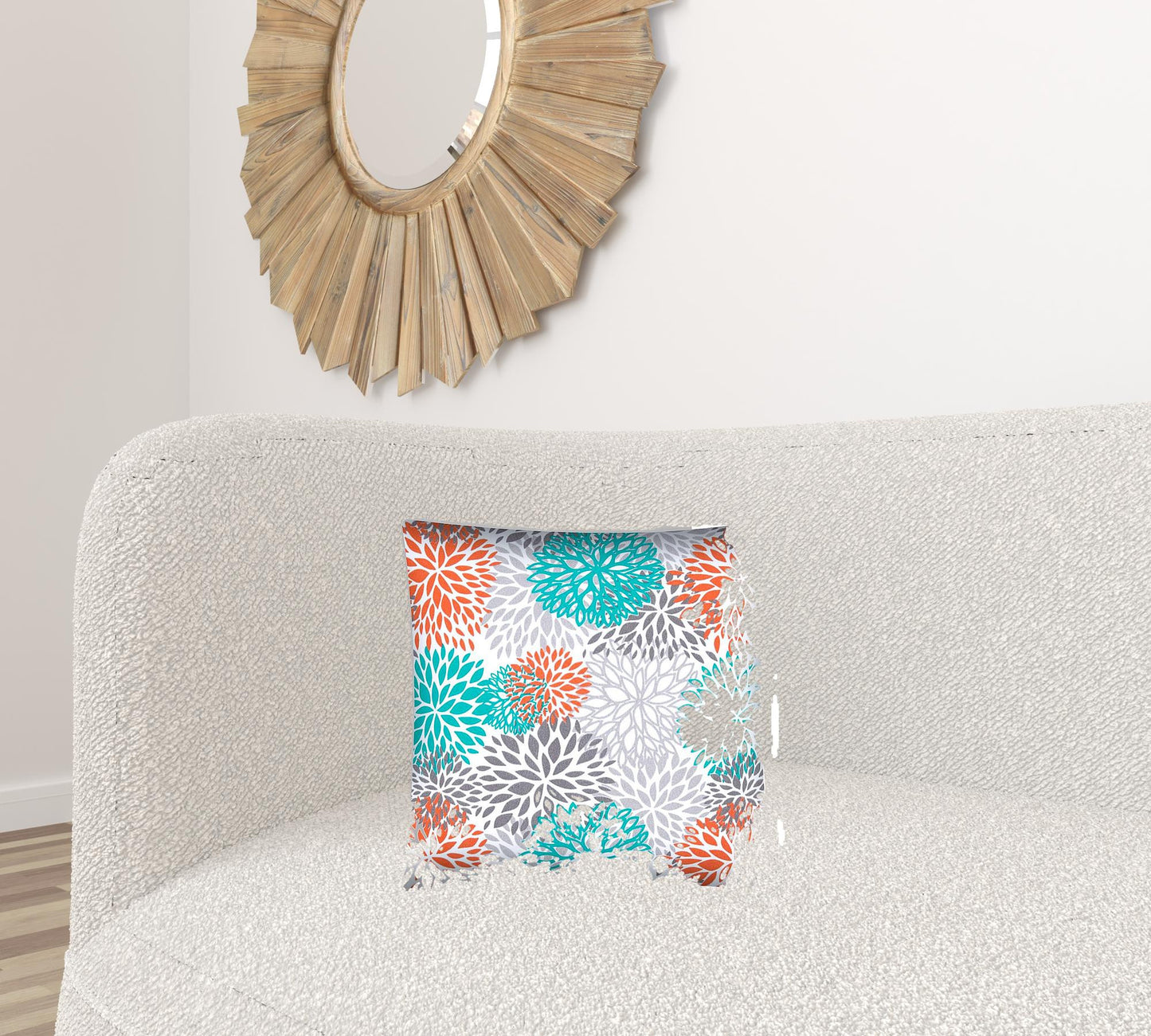 17" X 17" Orange And White Zippered Floral Throw Indoor Outdoor Pillow