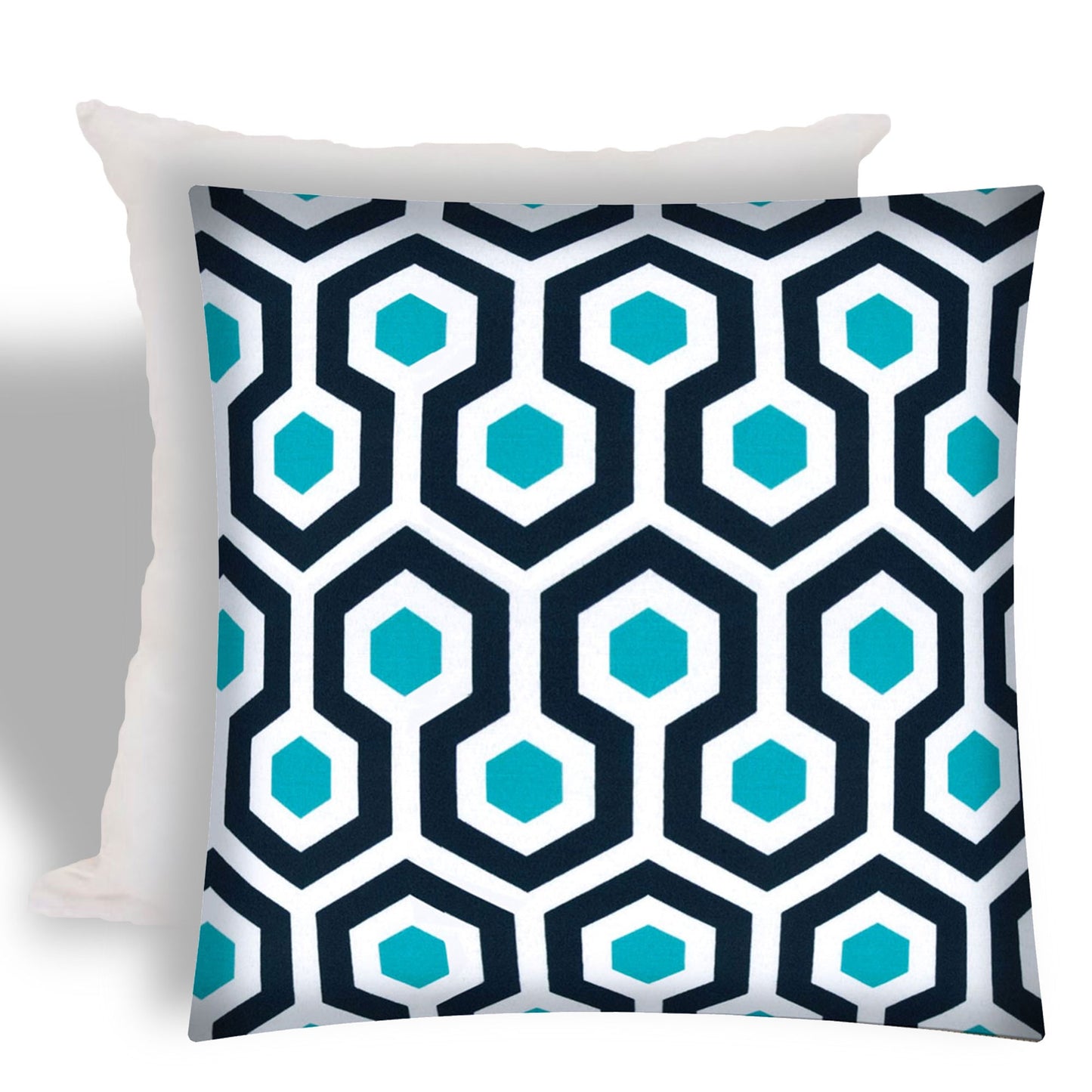 17" X 17" White And Aqua Zippered Geometric Throw Indoor Outdoor Pillow