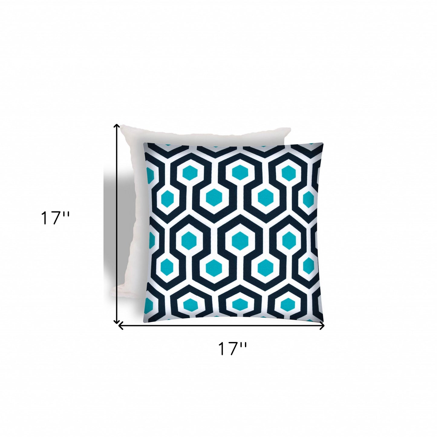 17" X 17" White And Aqua Zippered Geometric Throw Indoor Outdoor Pillow