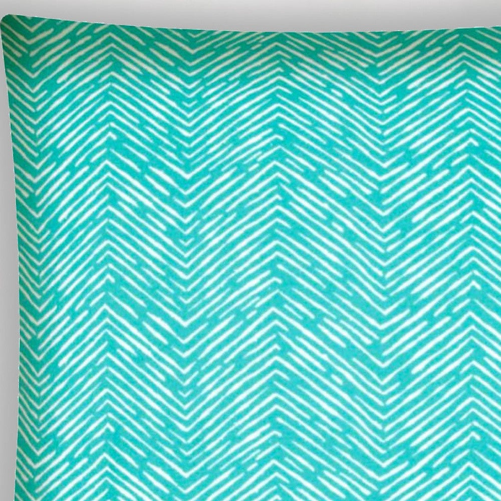 17" X 17" Turquoise And White Zippered Zigzag Throw Indoor Outdoor Pillow