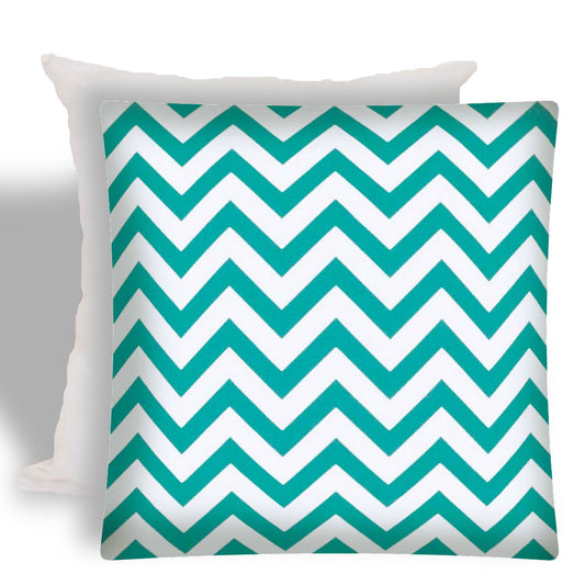 17" X 17" Turquoise And White Zippered Zigzag Throw Indoor Outdoor Pillow