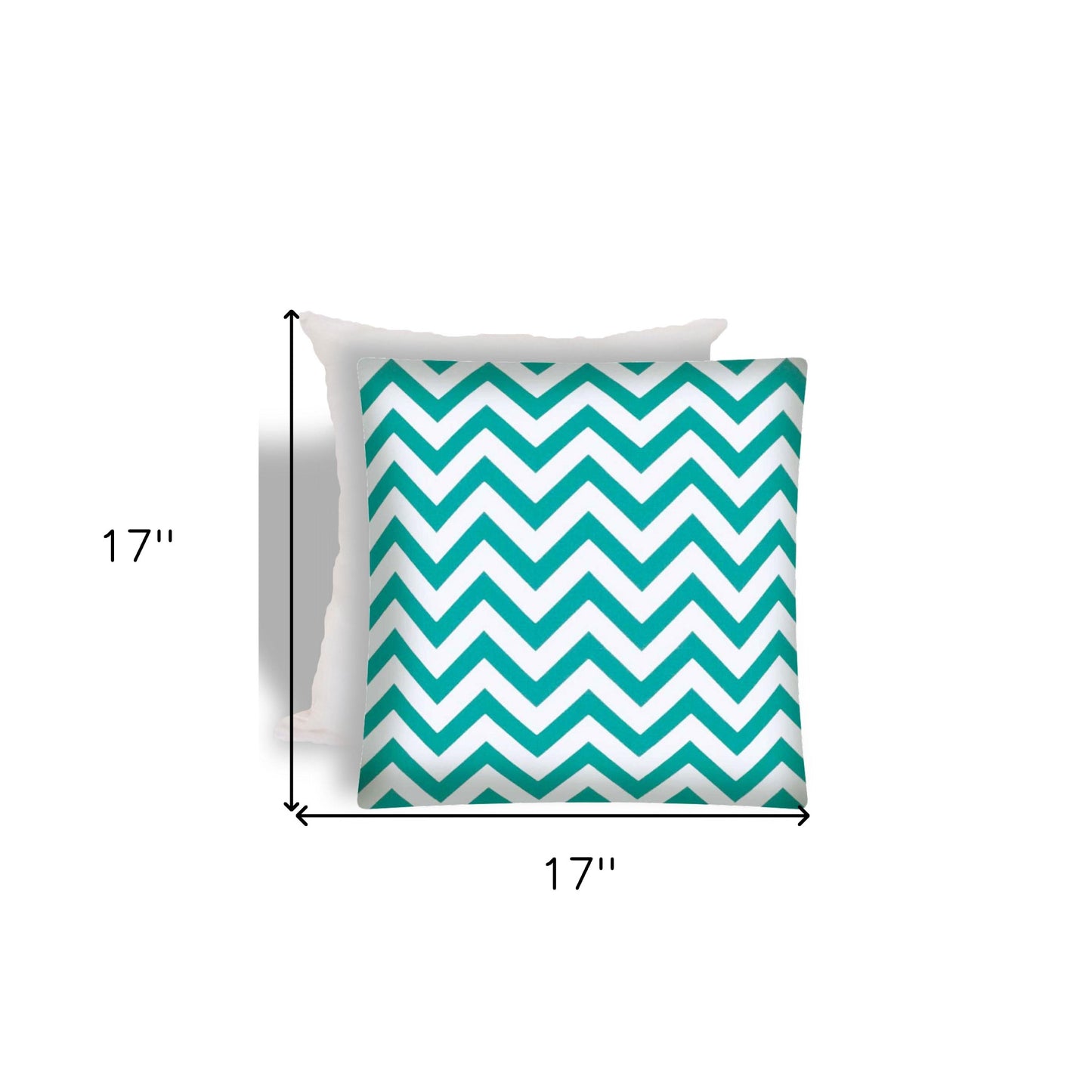 17" X 17" Turquoise And White Zippered Zigzag Throw Indoor Outdoor Pillow