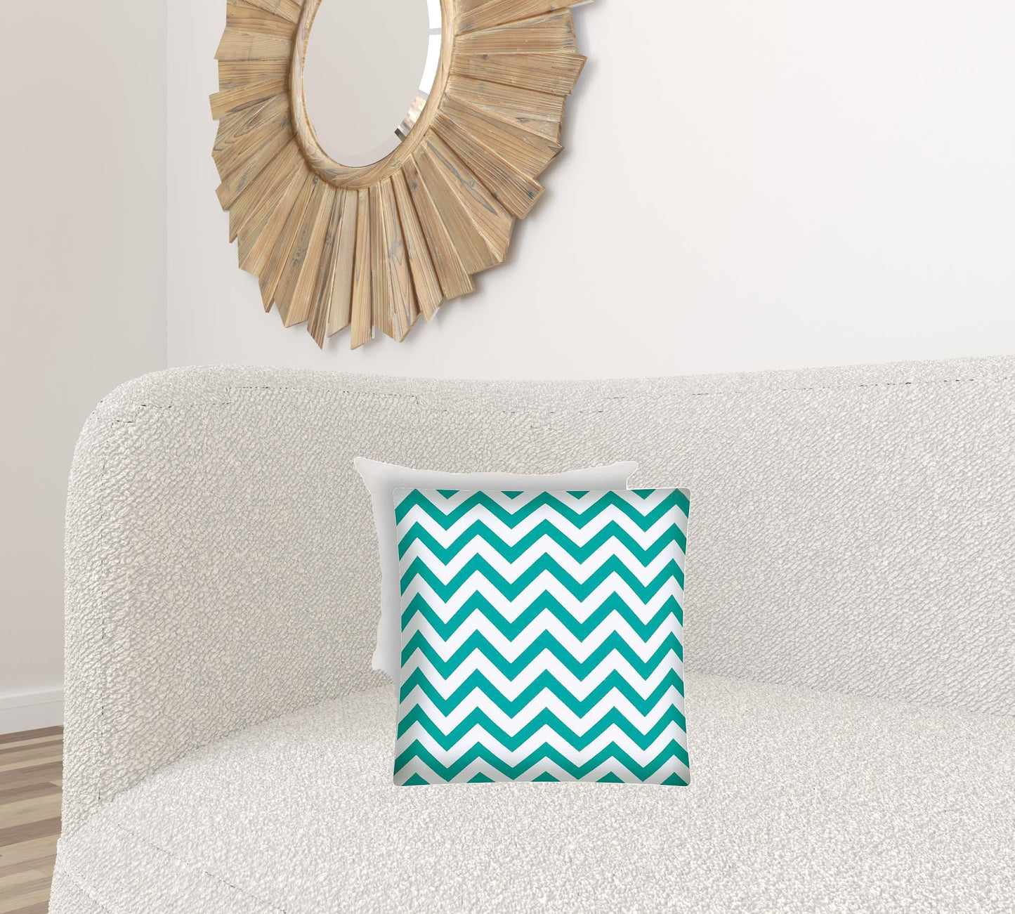 17" X 17" Turquoise And White Zippered Zigzag Throw Indoor Outdoor Pillow