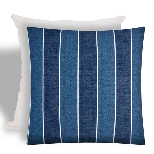 17" X 17" Navy Blue And Cream Zippered Striped Throw Indoor Outdoor Pillow