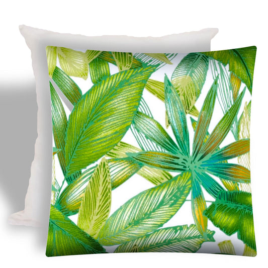17" X 17" Teal And White Zippered Tropical Throw Indoor Outdoor Pillow