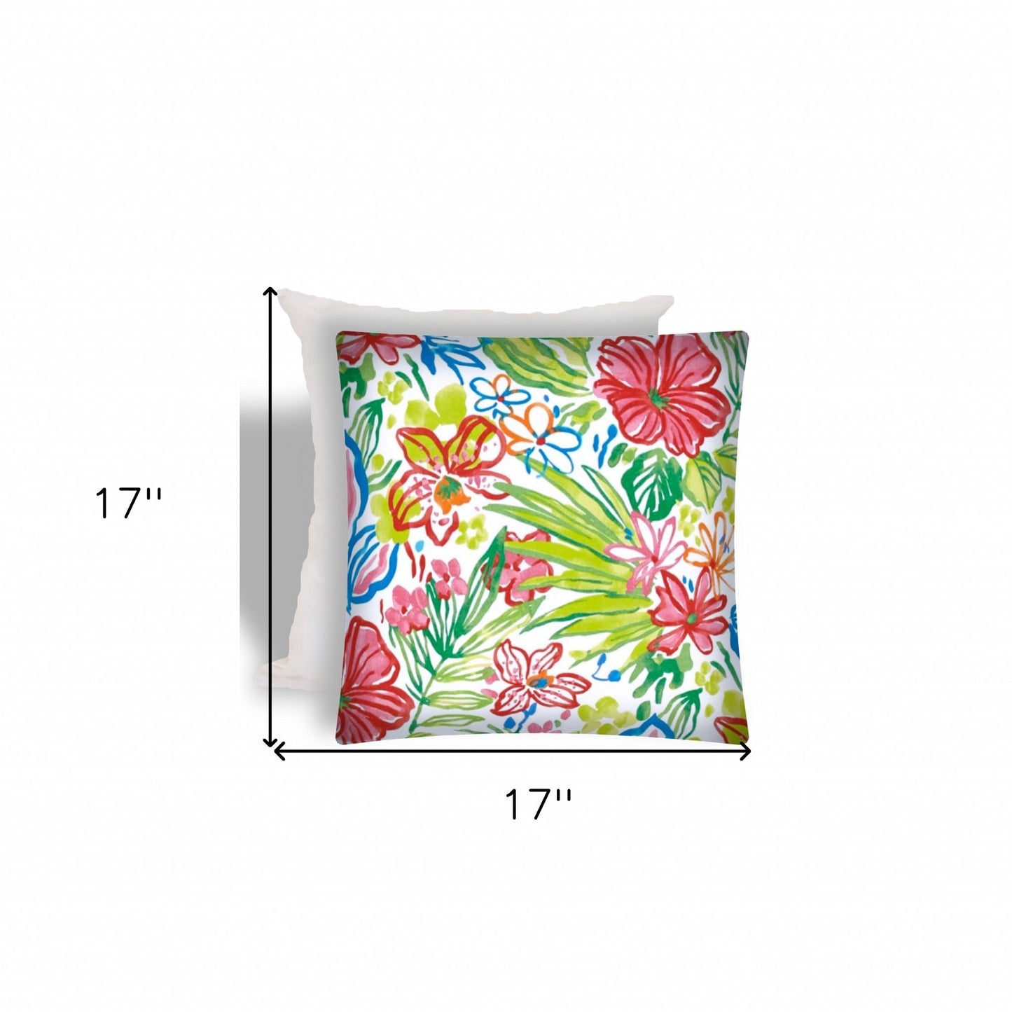 17" X 17" White And Green Zippered Floral Throw Indoor Outdoor Pillow