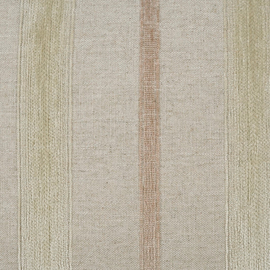 Beige textured woven fabric with vertical olive green and tan stripes; versatile upholstery or curtain material.