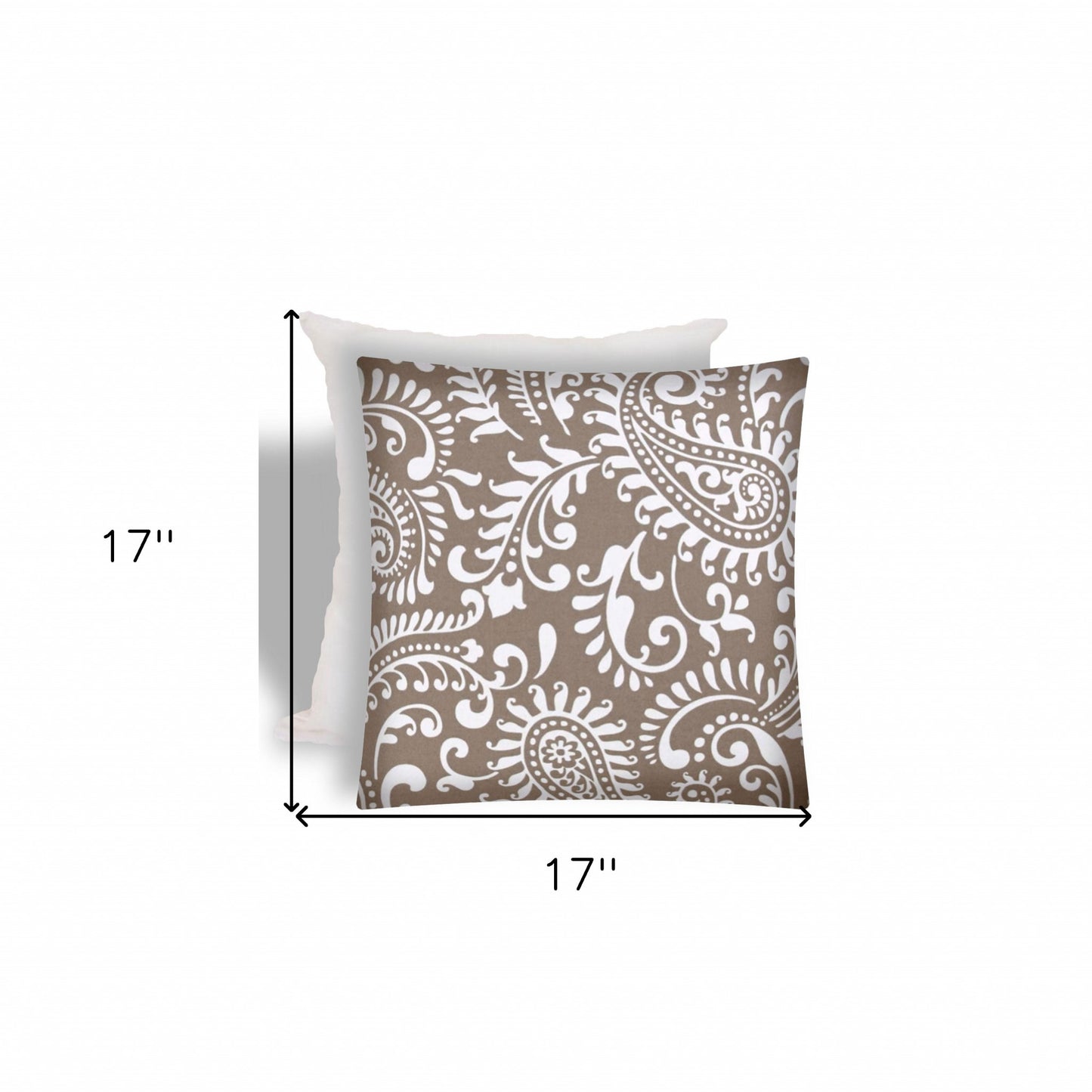 17" X 17" Taupe And White Zippered Paisley Throw Indoor Outdoor Pillow