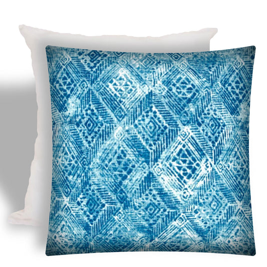 17" X 17" Blue And White Zippered Ikat Throw Indoor Outdoor Pillow