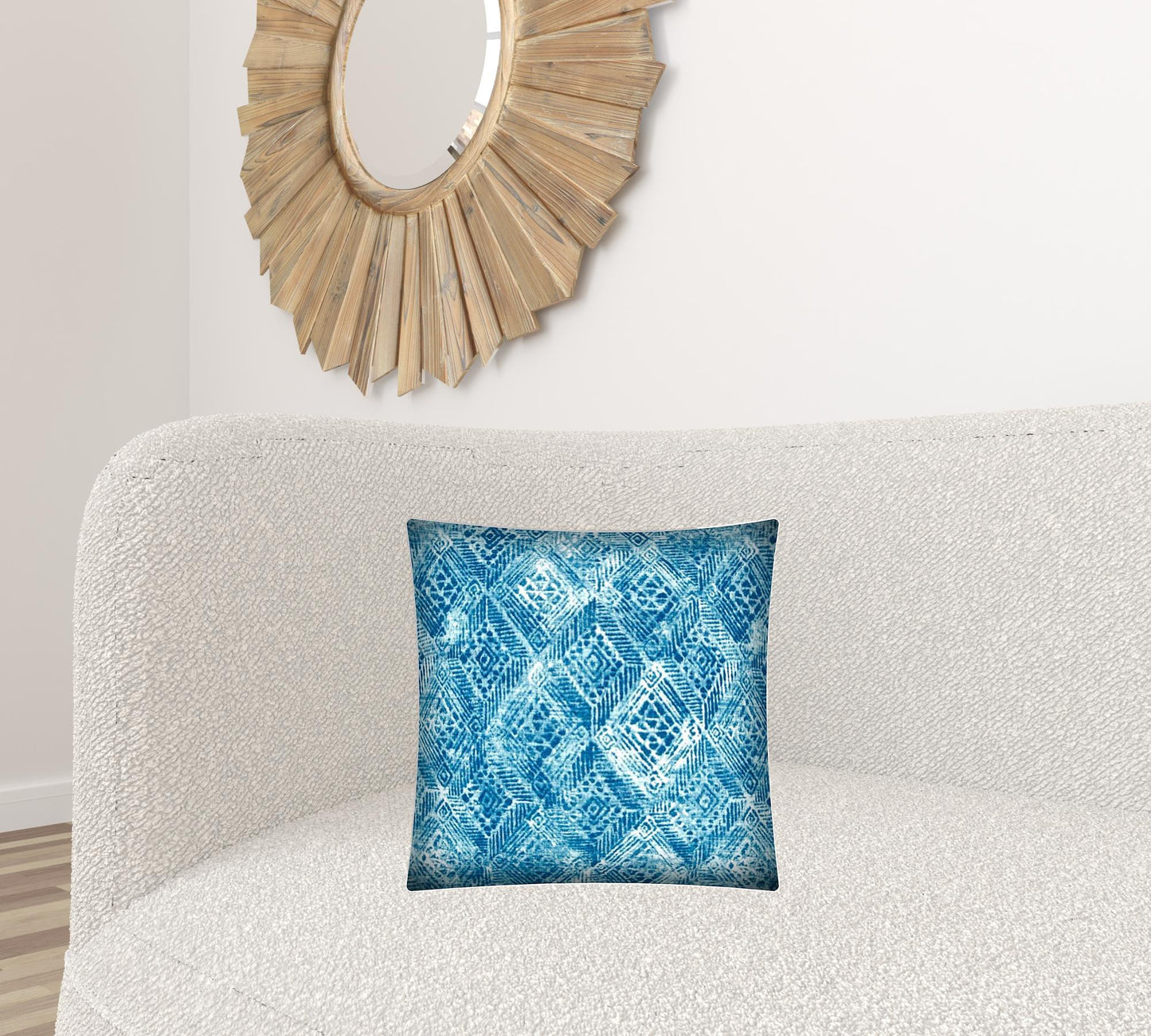 17" X 17" Blue And White Zippered Ikat Throw Indoor Outdoor Pillow