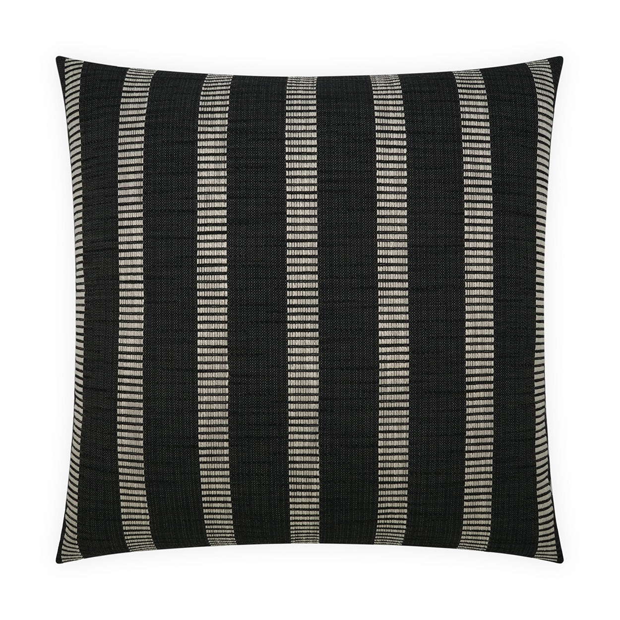 Square 24" x 24" pillow with vertical beige woven stripes, textured fabric, decorative pillow.