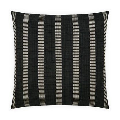 Square 24" x 24" pillow with vertical beige woven stripes, textured fabric, decorative pillow.
