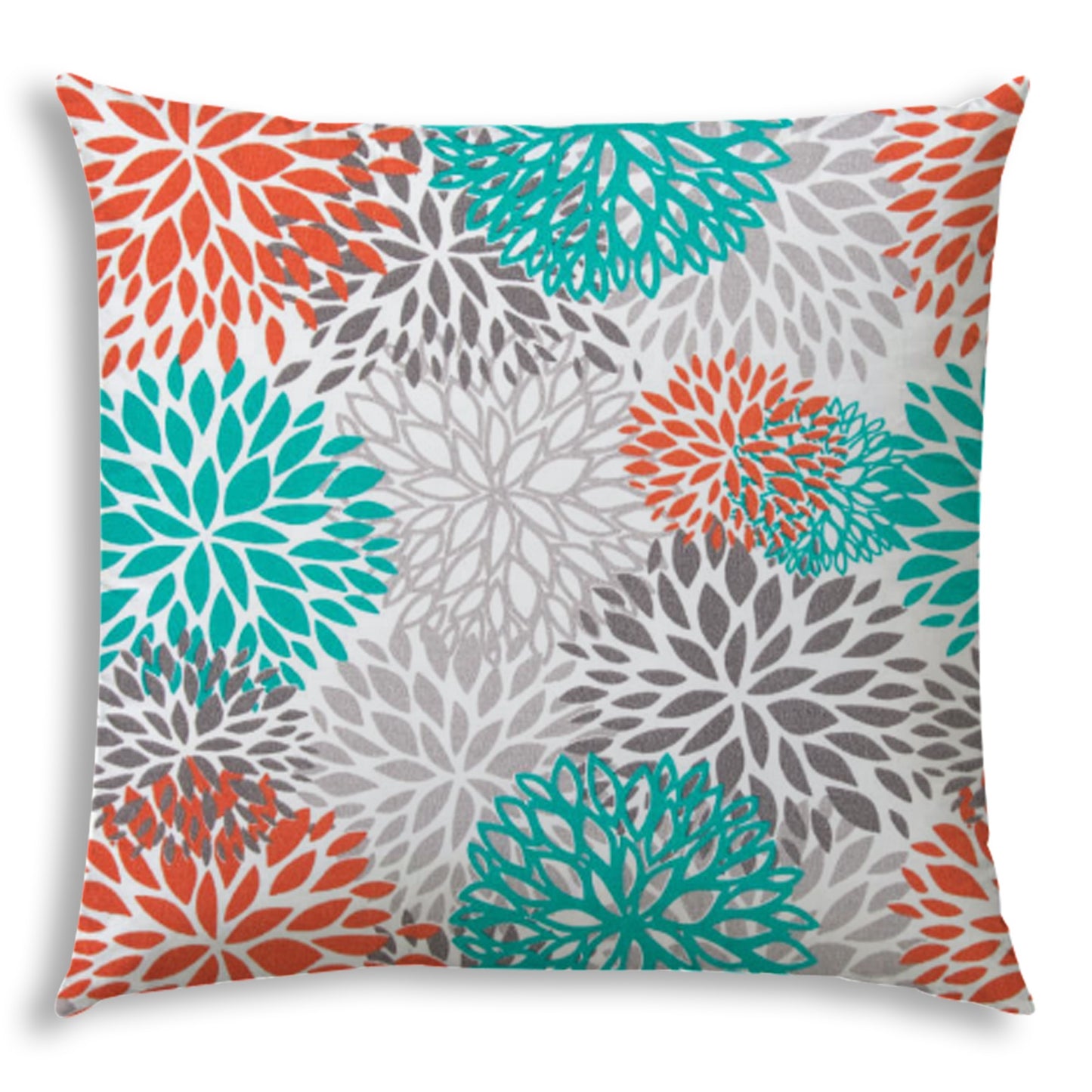 20" X 20" Orange And White Blown Seam Floral Throw Indoor Outdoor Pillow