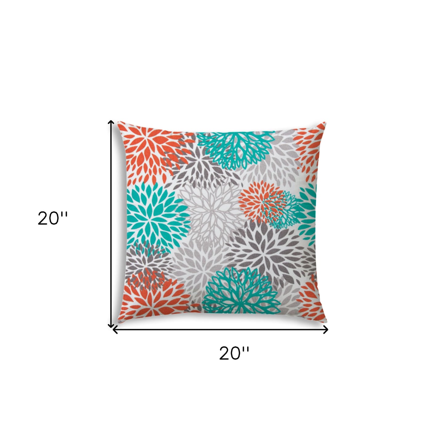 20" X 20" Orange And White Blown Seam Floral Throw Indoor Outdoor Pillow