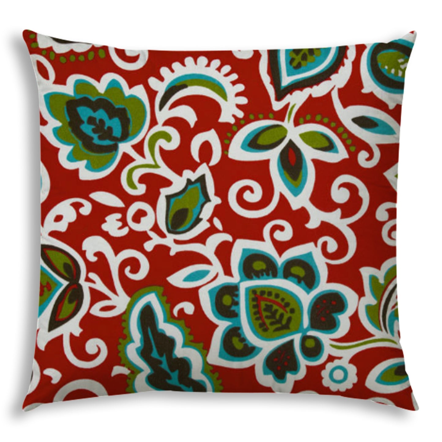 20" X 20" Read And Green Blown Seam Damask Throw Indoor Outdoor Pillow