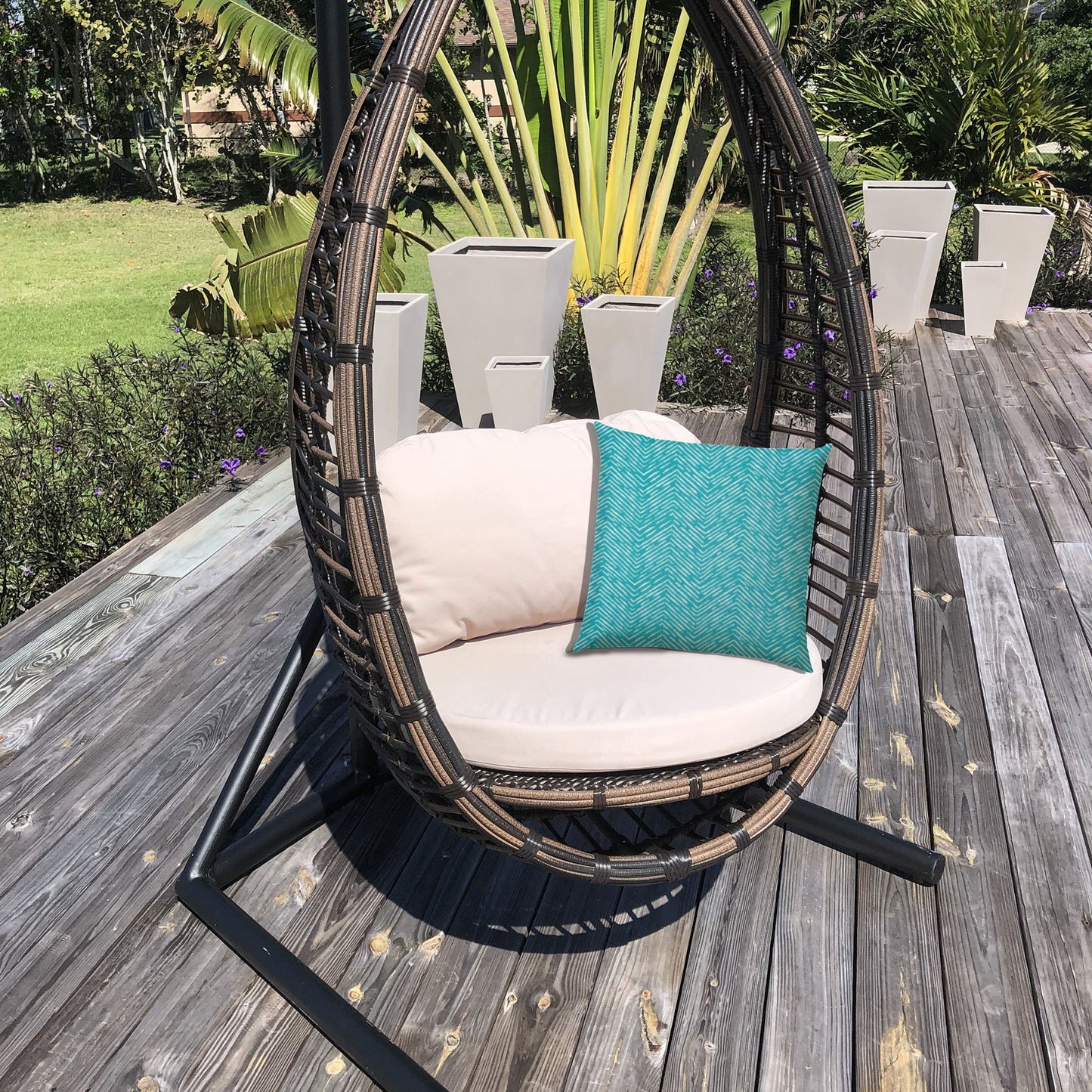 20" X 20" Turquoise And White Blown Seam Chevron Throw Indoor Outdoor Pillow