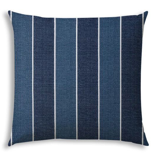 20" X 20" Navy Blue And Cream Blown Seam Striped Throw Indoor Outdoor Pillow