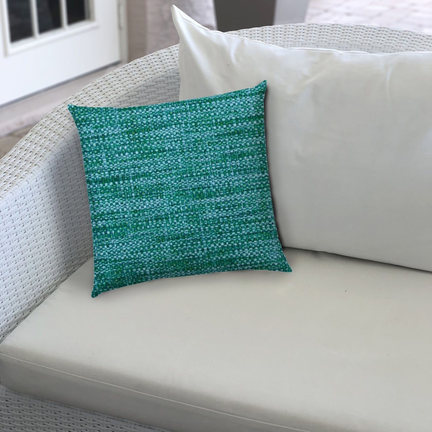 20" X 20" Aqua And Lime Blown Seam Solid Color Throw Indoor Outdoor Pillow
