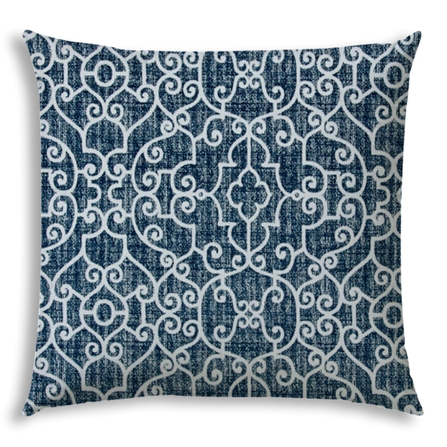 20" X 20" Indigo And Navy Blown Seam Stencil Throw Indoor Outdoor Pillow