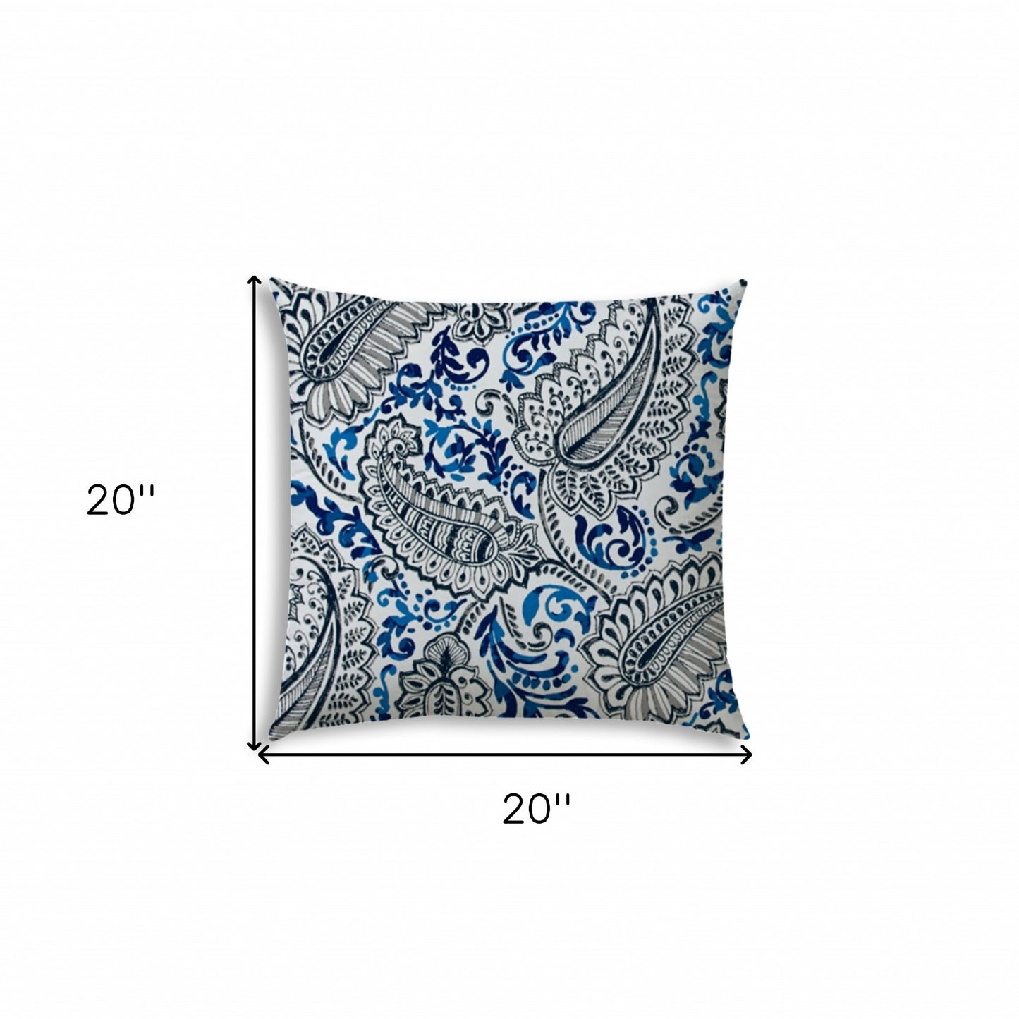 20" X 20" White And Blue Blown Seam Paisley Throw Indoor Outdoor Pillow