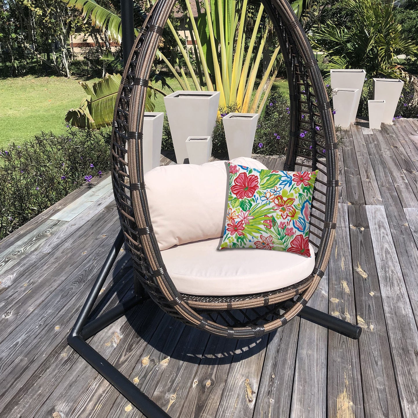 20" Green and White Floral Indoor Outdoor Throw Pillow Cover and Insert