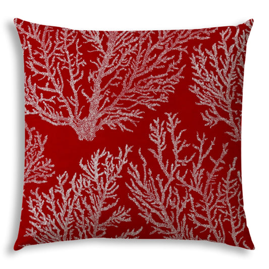 20" X 20" Red And White Corals Blown Seam Coastal Throw Indoor Outdoor Pillow