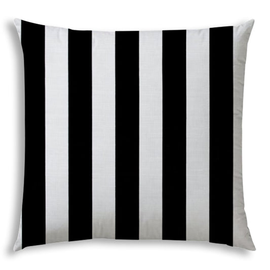 20" X 20" Black And White Blown Seam Striped Throw Indoor Outdoor Pillow