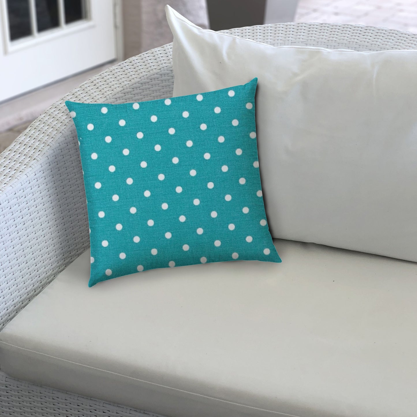 20" X 20" Turquoise Blown Seam Polka Dots Throw Indoor Outdoor Pillow