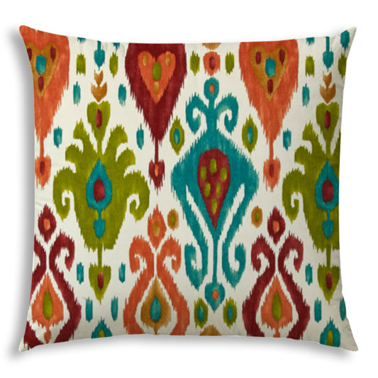 20" X 20" Orange And Red Blown Seam Ikat Throw Indoor Outdoor Pillow