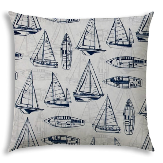 20" X 20" Navy Blue And Cream Boat Blown Seam Nautical Throw Indoor Outdoor Pillow
