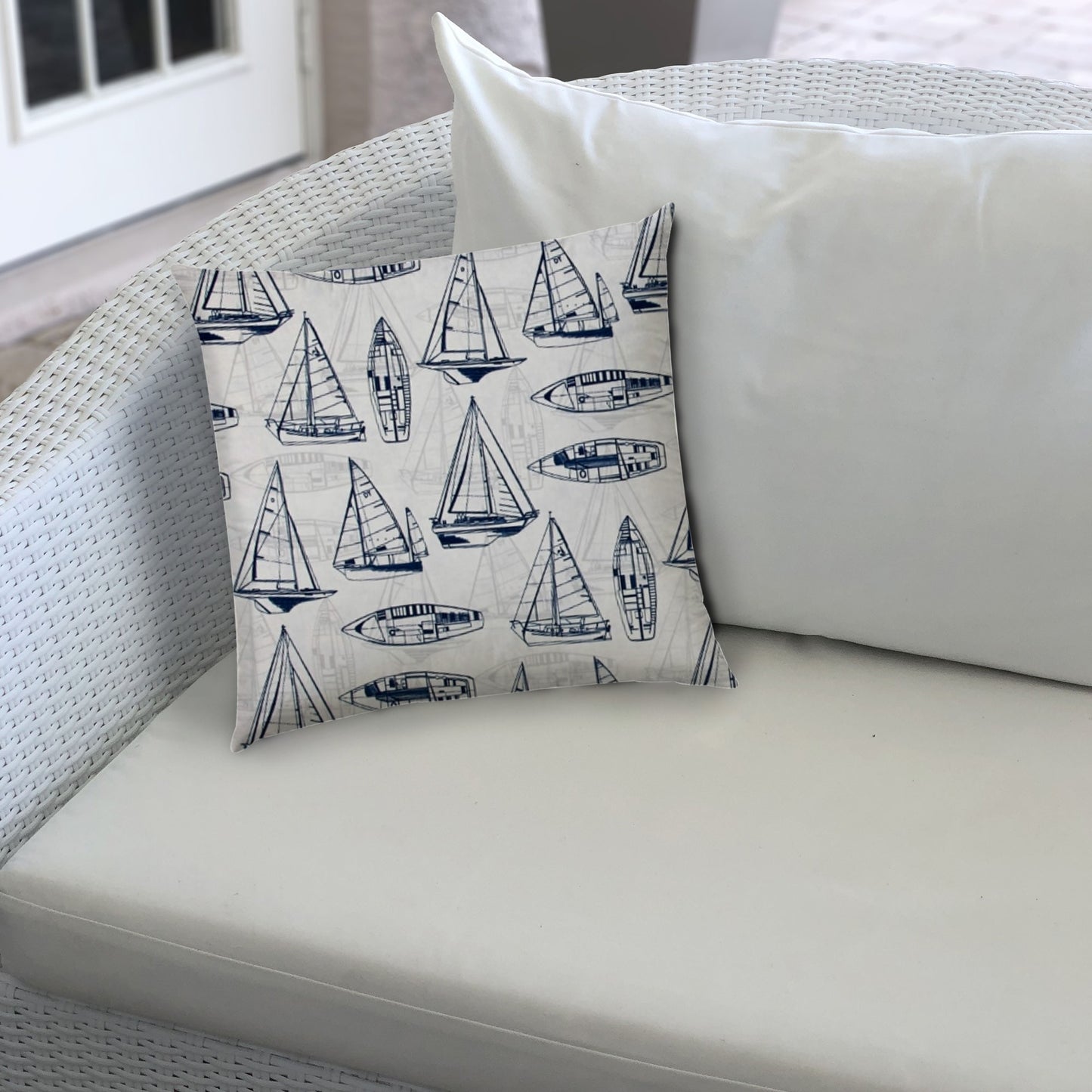 20" X 20" Navy Blue And Cream Boat Blown Seam Nautical Throw Indoor Outdoor Pillow