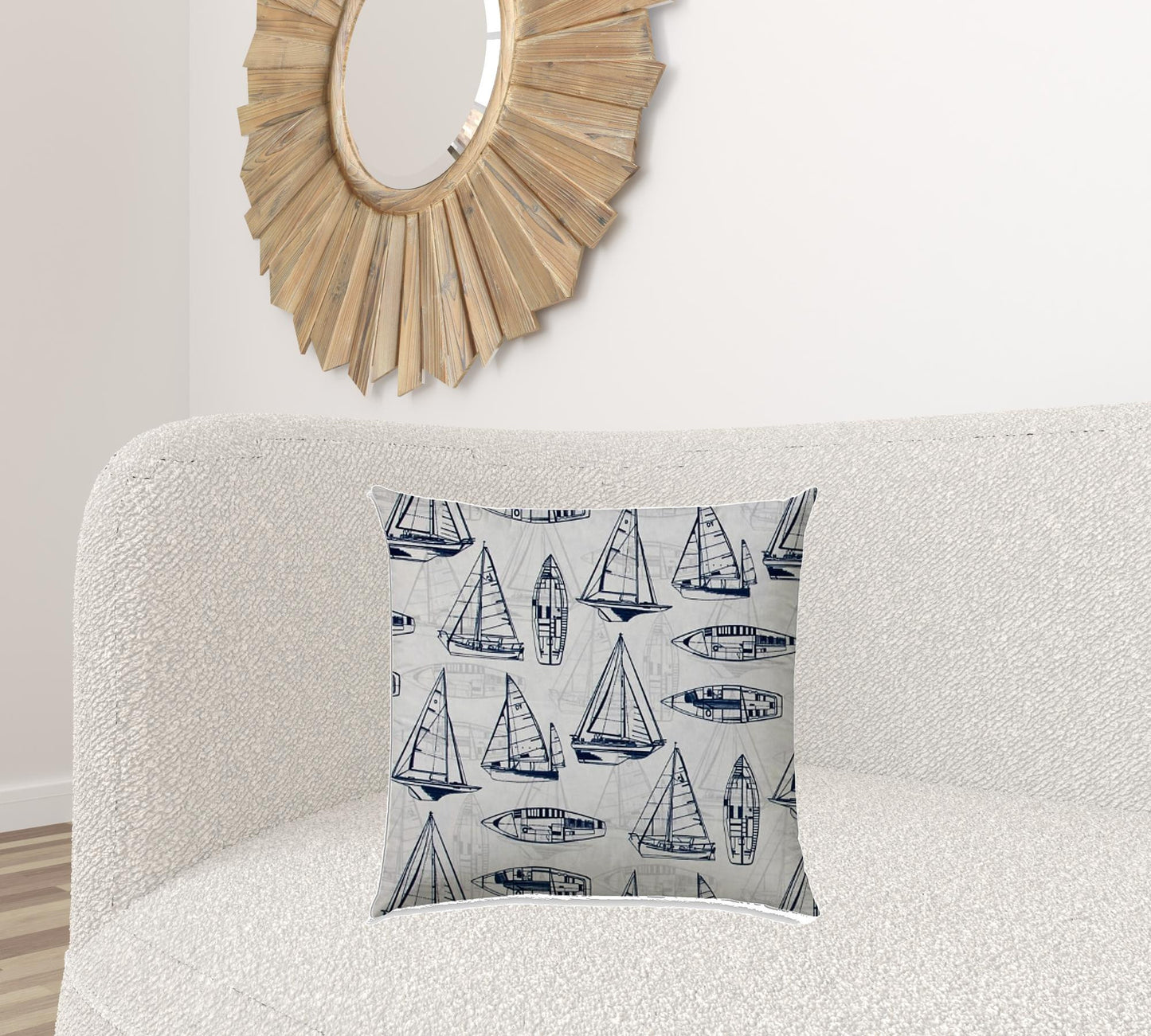 20" X 20" Navy Blue And Cream Boat Blown Seam Nautical Throw Indoor Outdoor Pillow