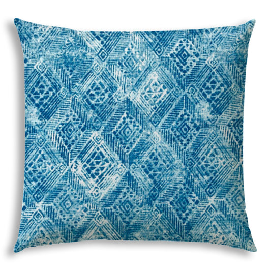 20" X 20" Blue And White Blown Seam Ikat Throw Indoor Outdoor Pillow