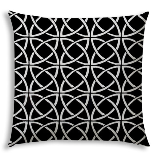 20" X 20" Black And White Blown Seam Interlocking Throw Indoor Outdoor Pillow