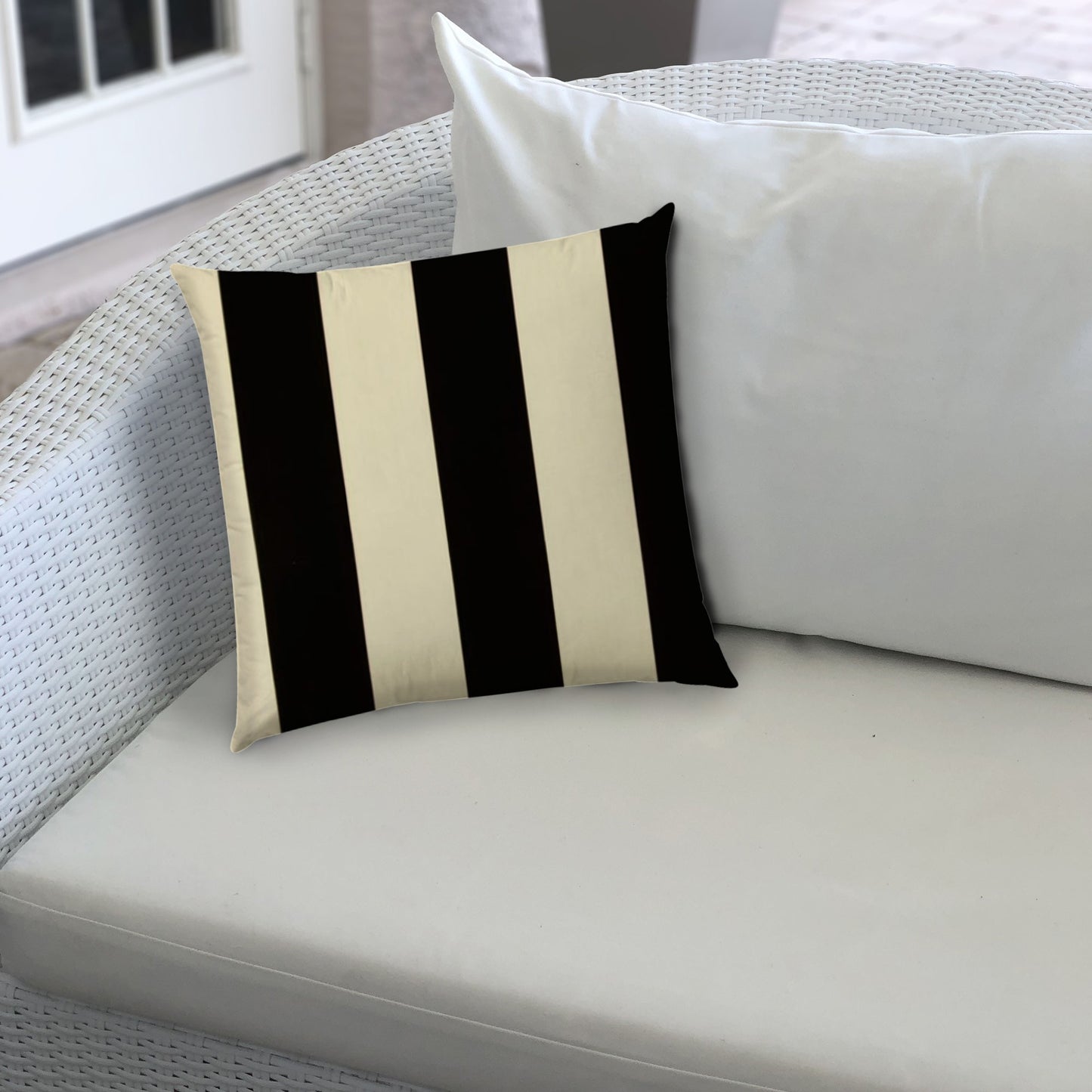 20" X 20" Black And Ivory Blown Seam Striped Throw Indoor Outdoor Pillow