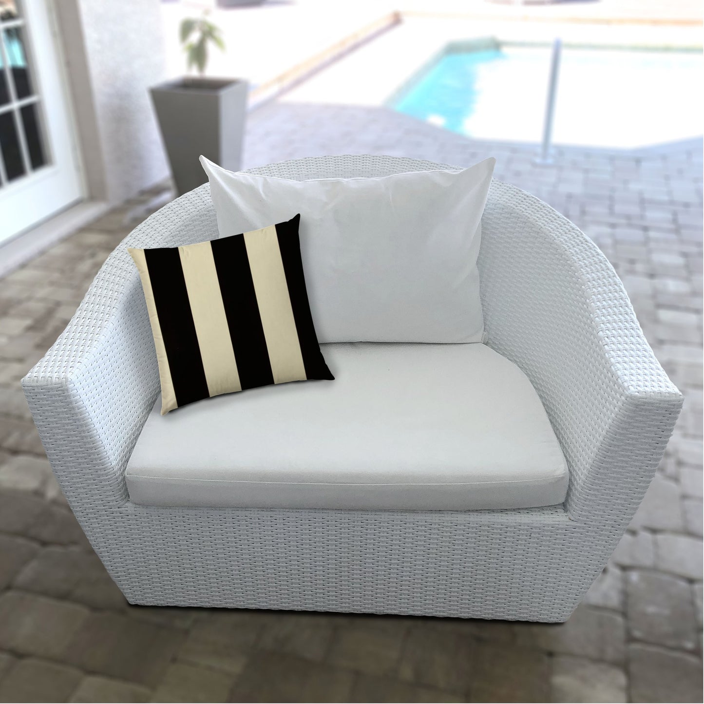 20" X 20" Black And Ivory Blown Seam Striped Throw Indoor Outdoor Pillow