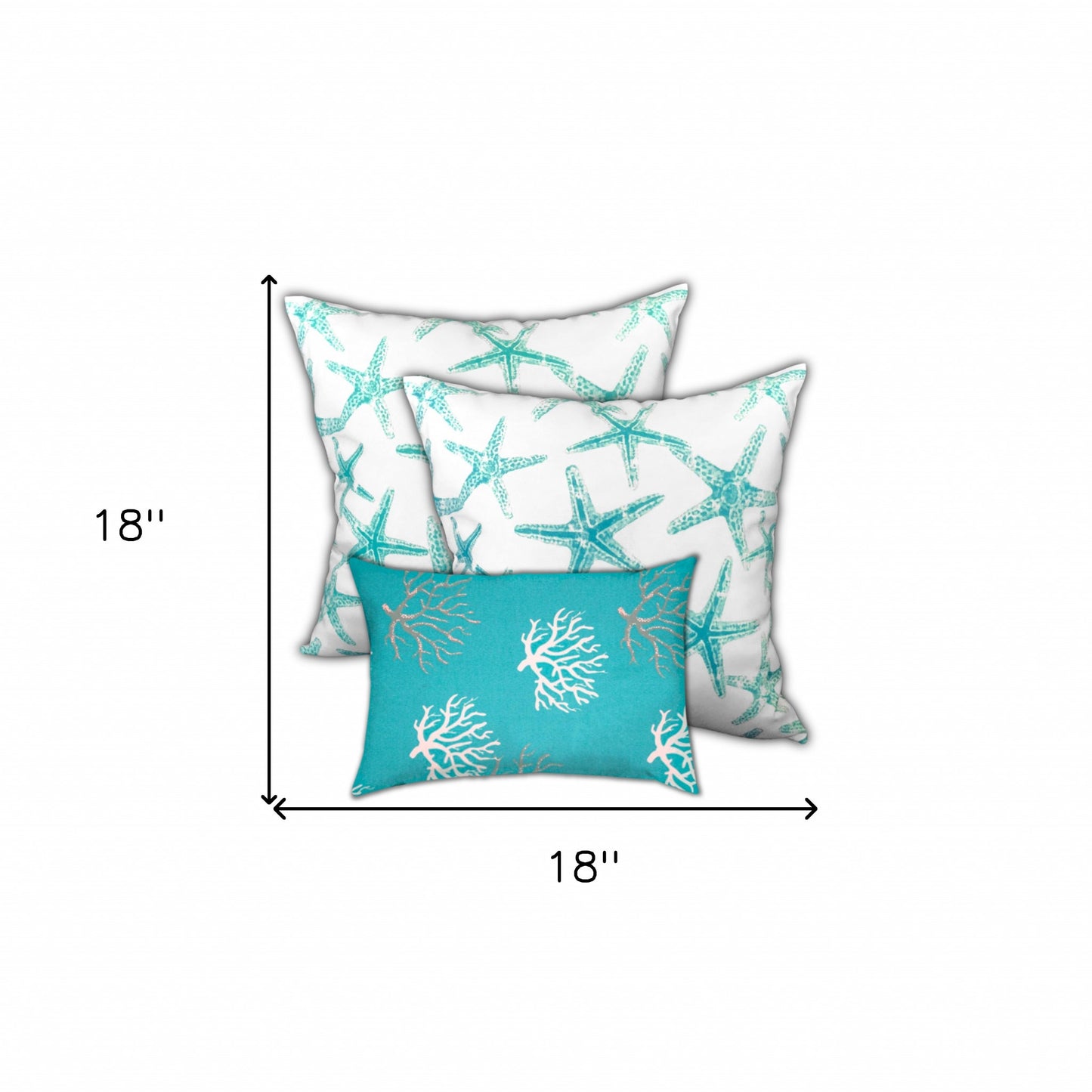 Set Of Three 18" X 18" Ocean Blue And White Starfish Blown Seam Coastal Throw Indoor Outdoor Pillow