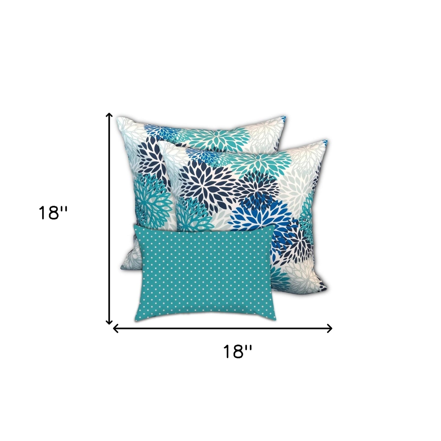 Set Of Three 18" X 18" Blue And White Blown Seam Floral Throw Indoor Outdoor Pillow