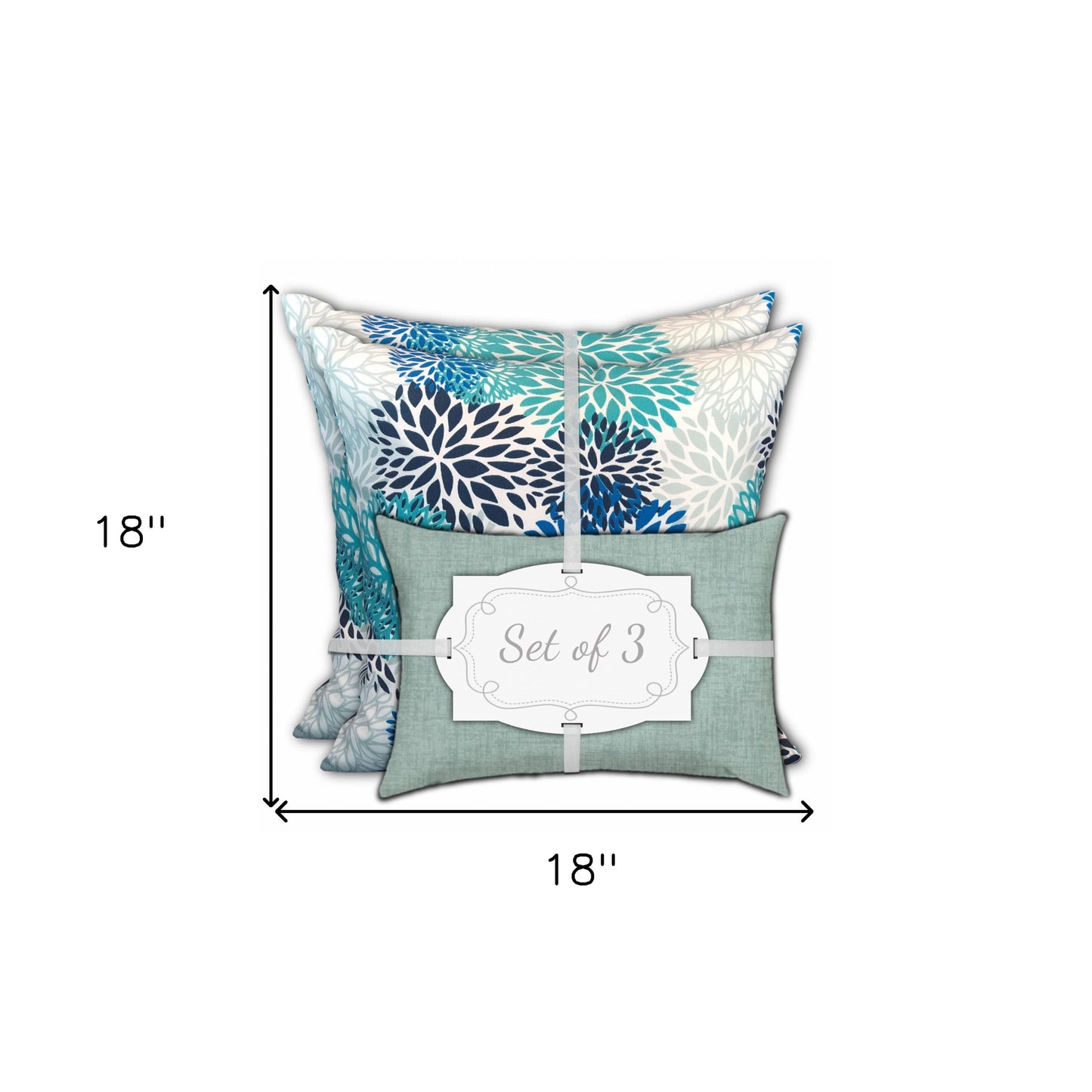 Set of 3 Seafoam Blooms Indoor Outdoor Sewn Pillows