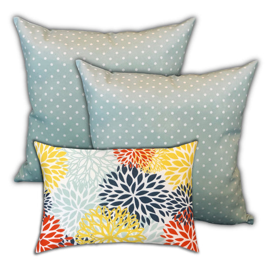 Set Of Three 18" X 18" Seafoam And White Zippered Polka Dots Throw Indoor Outdoor Pillow
