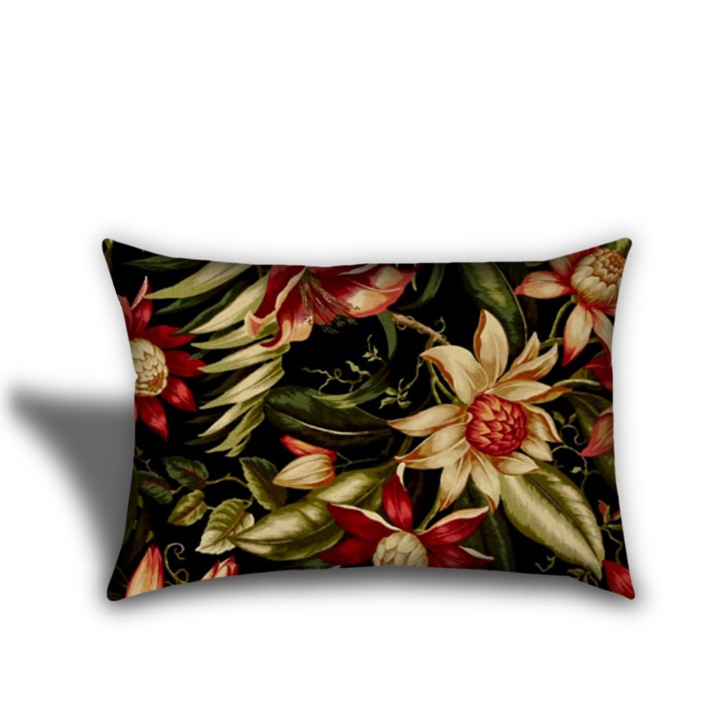 Set Of Three 18" X 18" Black And Red Zippered Floral Throw Indoor Outdoor Pillow