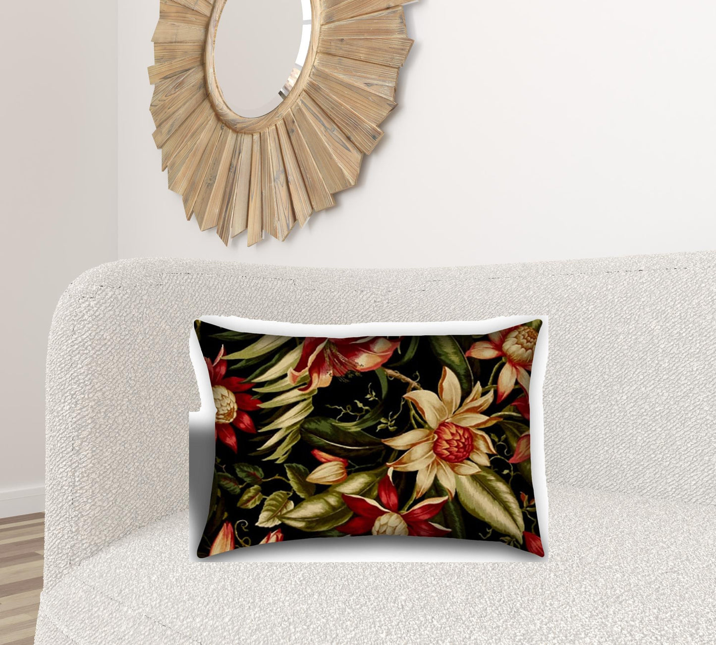 Set Of Three 18" X 18" Black And Red Zippered Floral Throw Indoor Outdoor Pillow