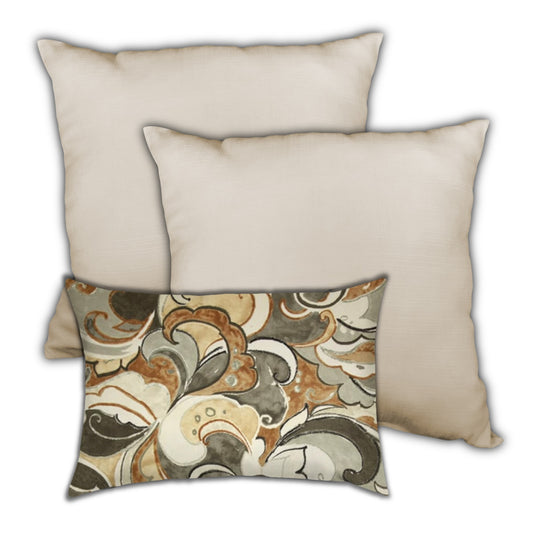 Set Of Three 18" X 18" White And Beige Zippered Solid Color Throw Indoor Outdoor Pillow