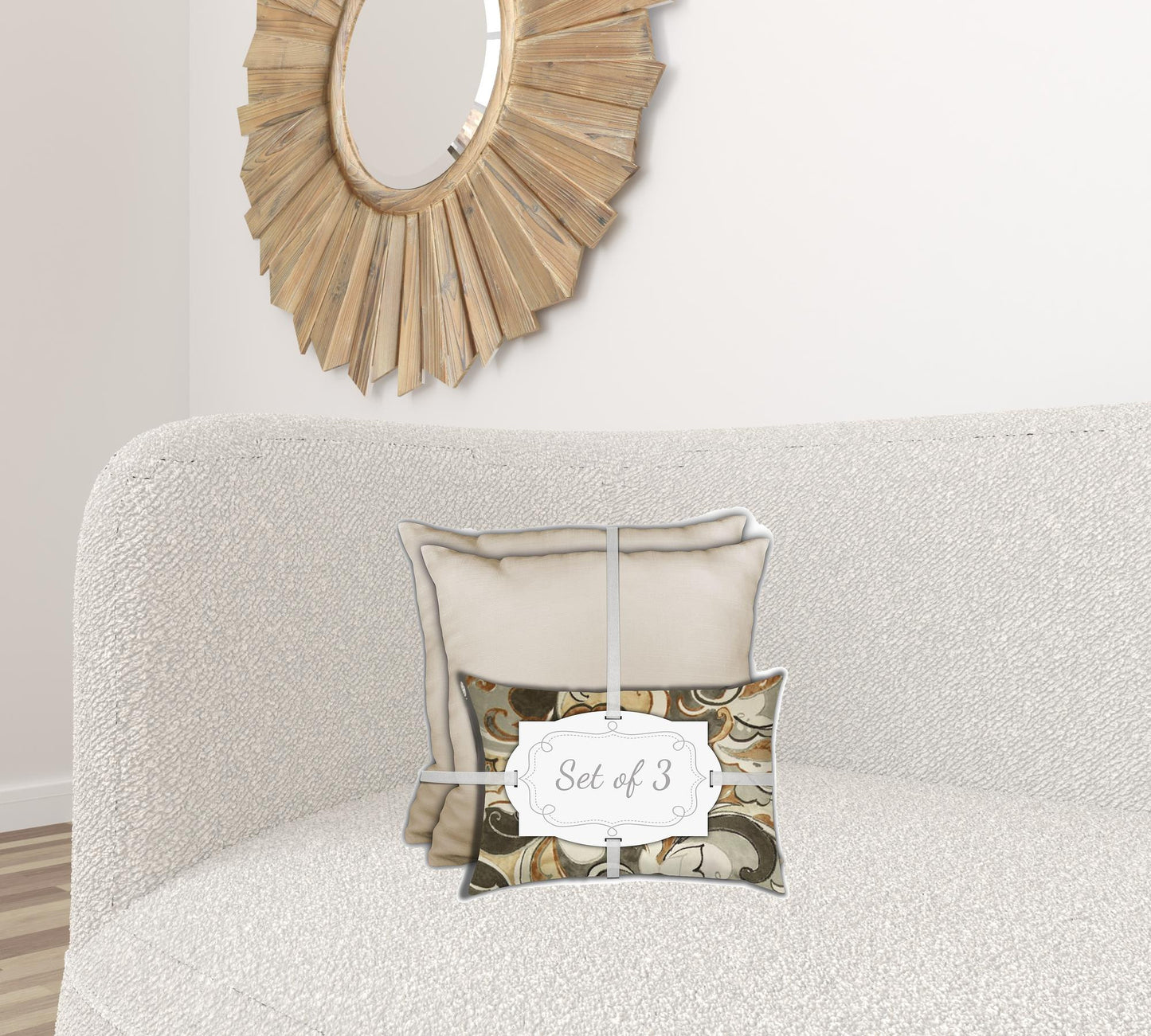 Set Of Three 18" X 18" White And Beige Zippered Solid Color Throw Indoor Outdoor Pillow