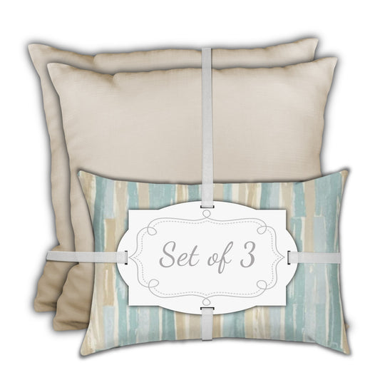 Set Of Three 18" X 18" Tan And Seafoam Zippered Solid Color Throw Indoor Outdoor Pillow