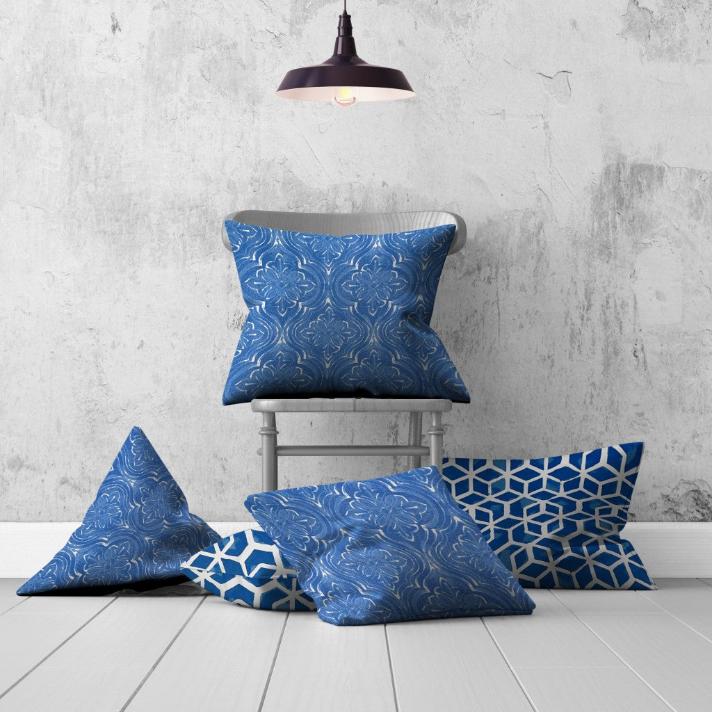 Set Of Three 20" X 20" Blue And White Enveloped Coastal Throw Indoor Outdoor Pillow Cover