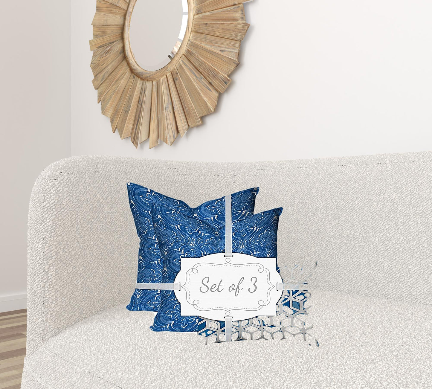 Set Of Three 20" X 20" Blue And White Enveloped Coastal Throw Indoor Outdoor Pillow Cover